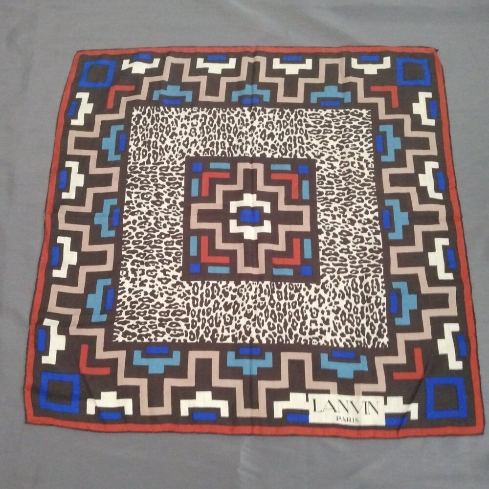 ❤️LANVIN PARIS Soie Silk Made in France Leopard Print and Op Art Scarf